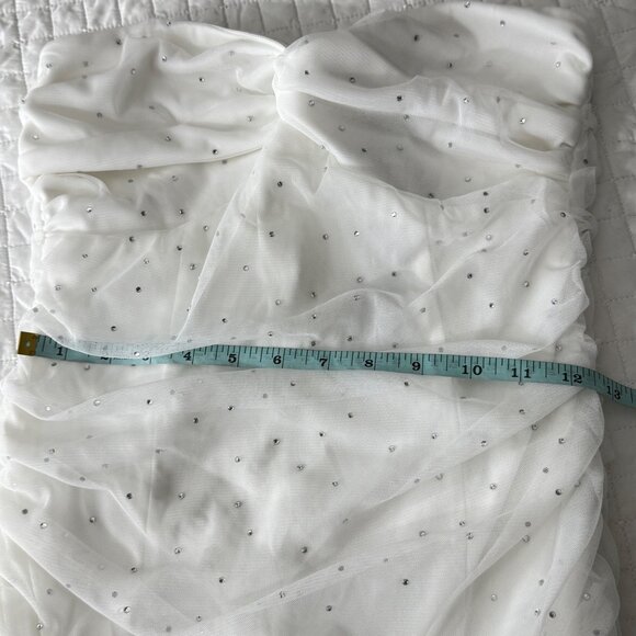 Lulus White Rhinestone Strapless Ruched Midi Dress M - Picture 7 of 8